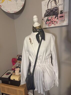 DKNY Linen Long Sleeve Tie-Front Button Down Jacket